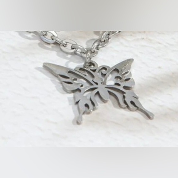 “Tribal Butterfly” Stainless Steel Lasercut Cut-out Hollow Open Abstract Pendant - Picture 9 of 16